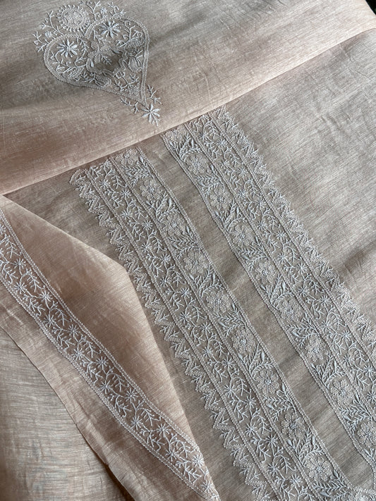 Light Beige Shade Linen Chikankari Unstitched Men's Kurtas Fabric
