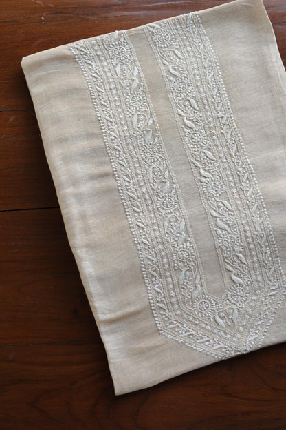 Light Beige Linen Chikankari Unstitched Men's Kurtas Fabric