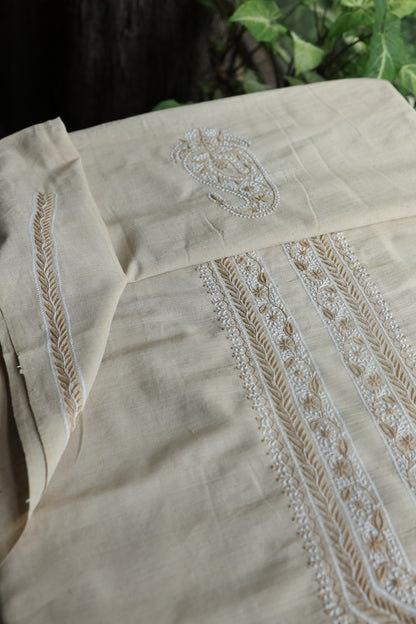 Light Beige Malkha Handspun Khadi Kurtas Unisex Fabric