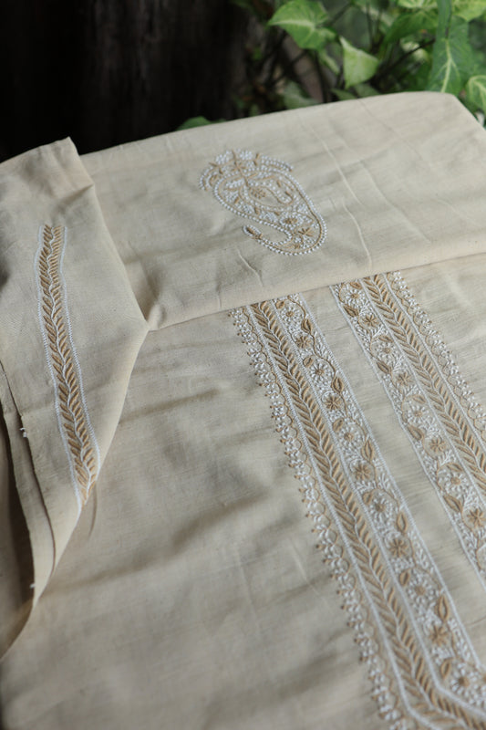 Light Beige Malkha Handspun Khadi Kurtas Unisex Fabric