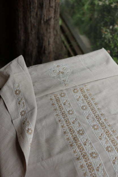 Light Beige Malkha Handspun Khadi Kurtas Unisex Fabric