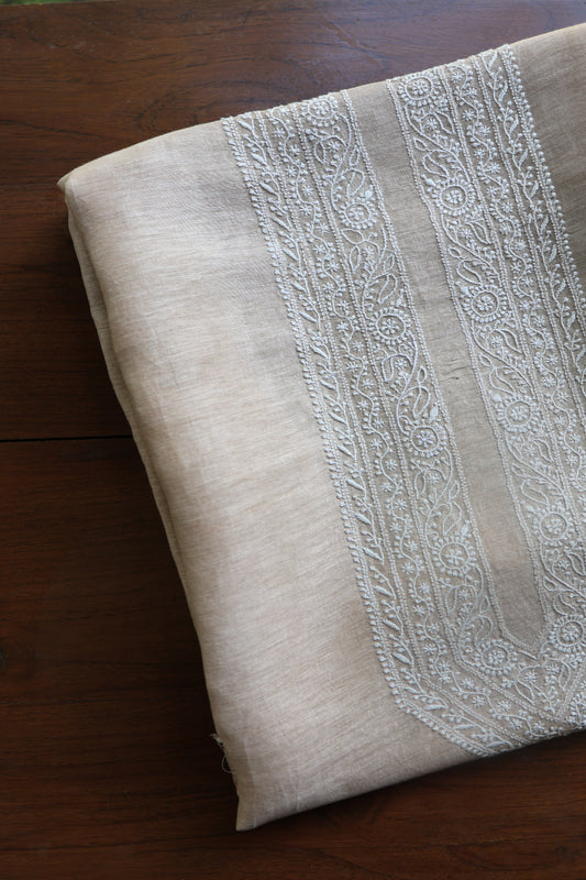 Light Beige Linen Chikankari Unstitched Men's Kurtas Fabric