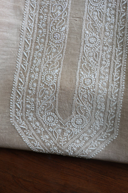Light Beige Linen Chikankari Unstitched Men's Kurtas Fabric