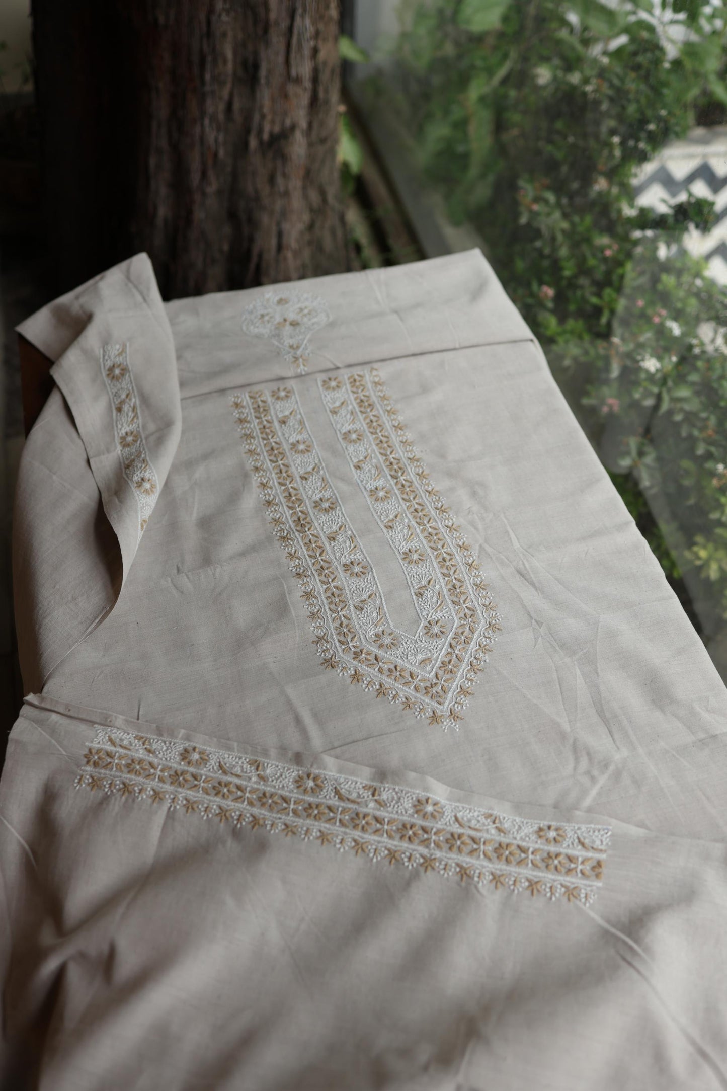 Light Beige Malkha Handspun Khadi Kurtas Unisex Fabric