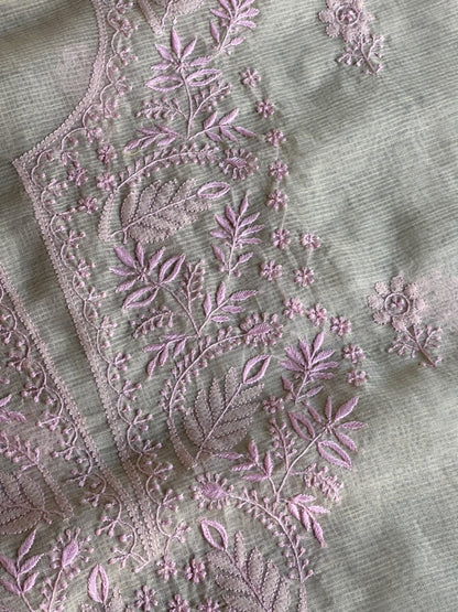 Light Beige & Pink Shade Kota Chikankari Unstitched Suit Fabric