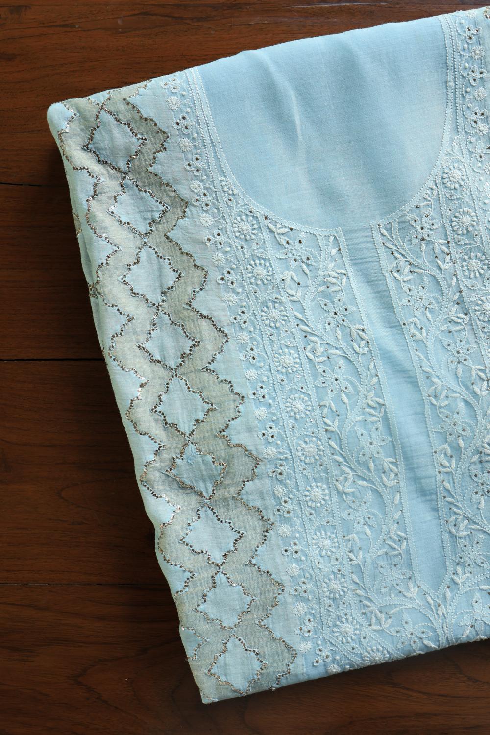 Light Blue Daraz Chikankari Kurta Fabrics