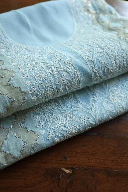 Light Blue Daraz Chikankari Kurta Fabrics