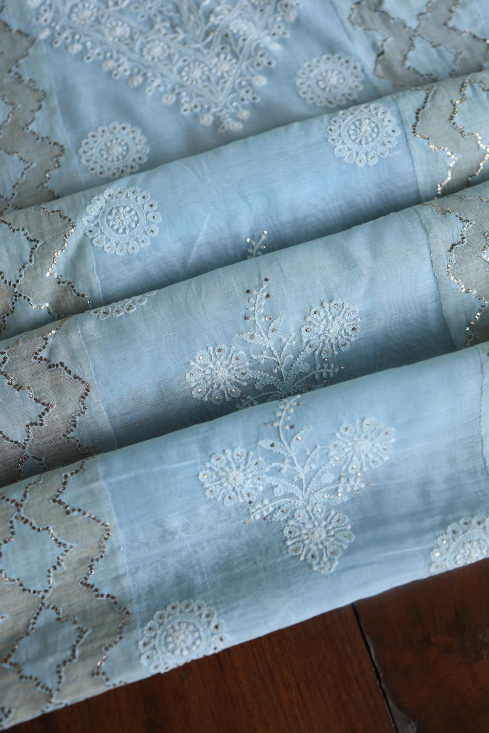 Light Blue Daraz Chikankari Kurta Fabrics