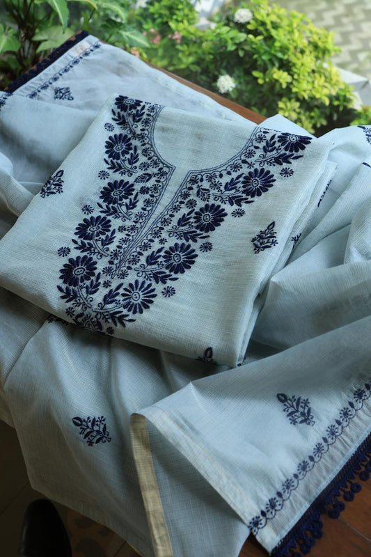 Light Blue Kota Chikankari Unstitched Fabric