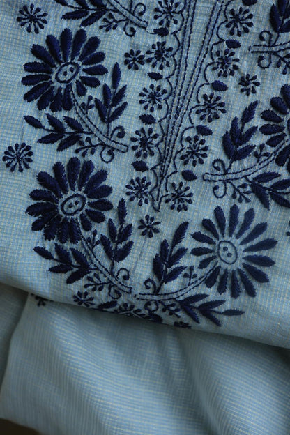 Light Blue Kota Chikankari Unstitched Fabric