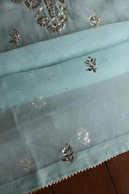 Light Blue Shade Noor Organza Silk Badla Unstitched Kurta Dupatta Set