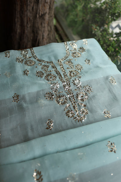 Light Blue Shade Noor Organza Silk Badla Unstitched Kurta Dupatta Set