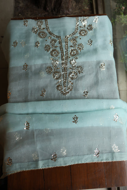 Light Blue Shade Noor Organza Silk Badla Unstitched Kurta Dupatta Set
