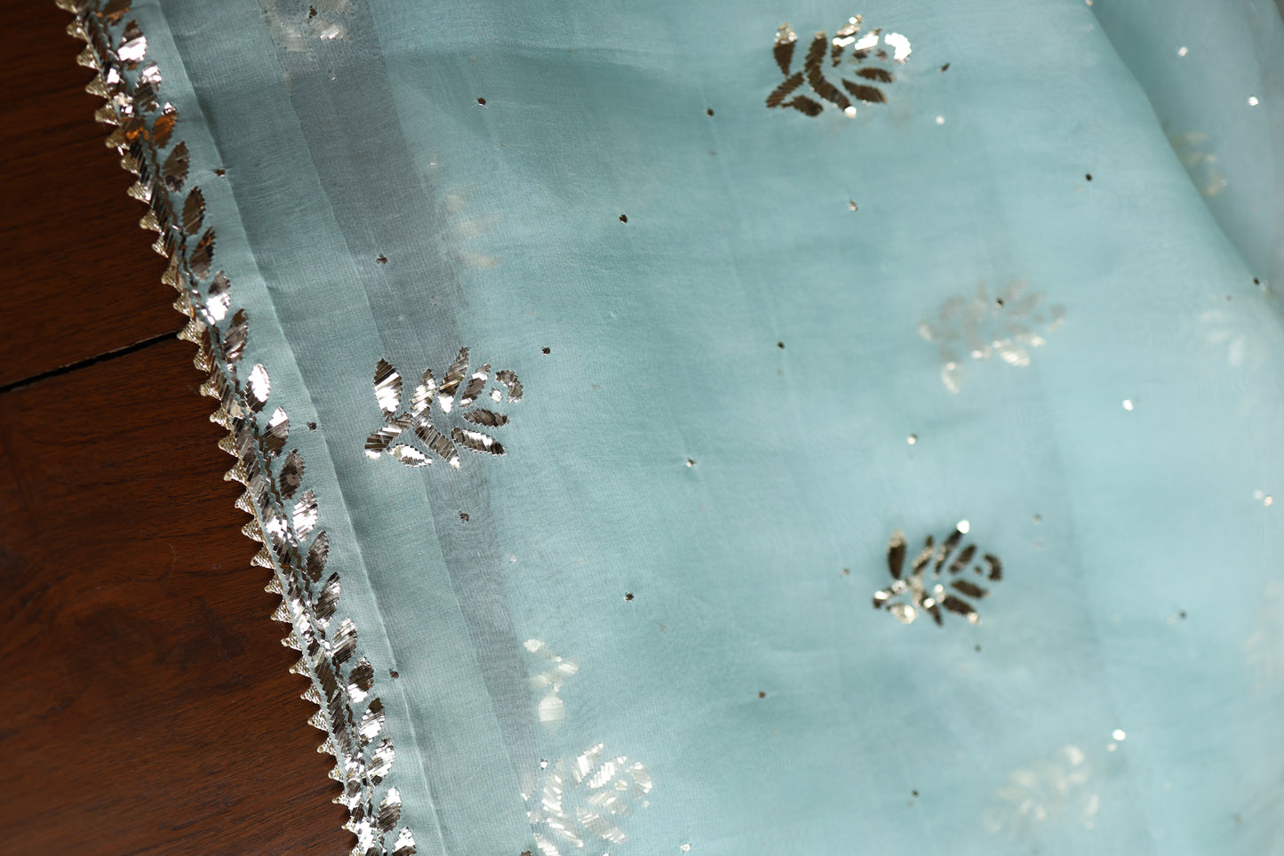 Light Blue Shade Noor Organza Silk Badla Unstitched Kurta Dupatta Set