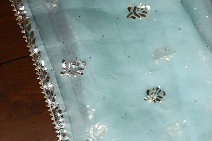 Light Blue Shade Noor Organza Silk Badla Unstitched Kurta Dupatta Set