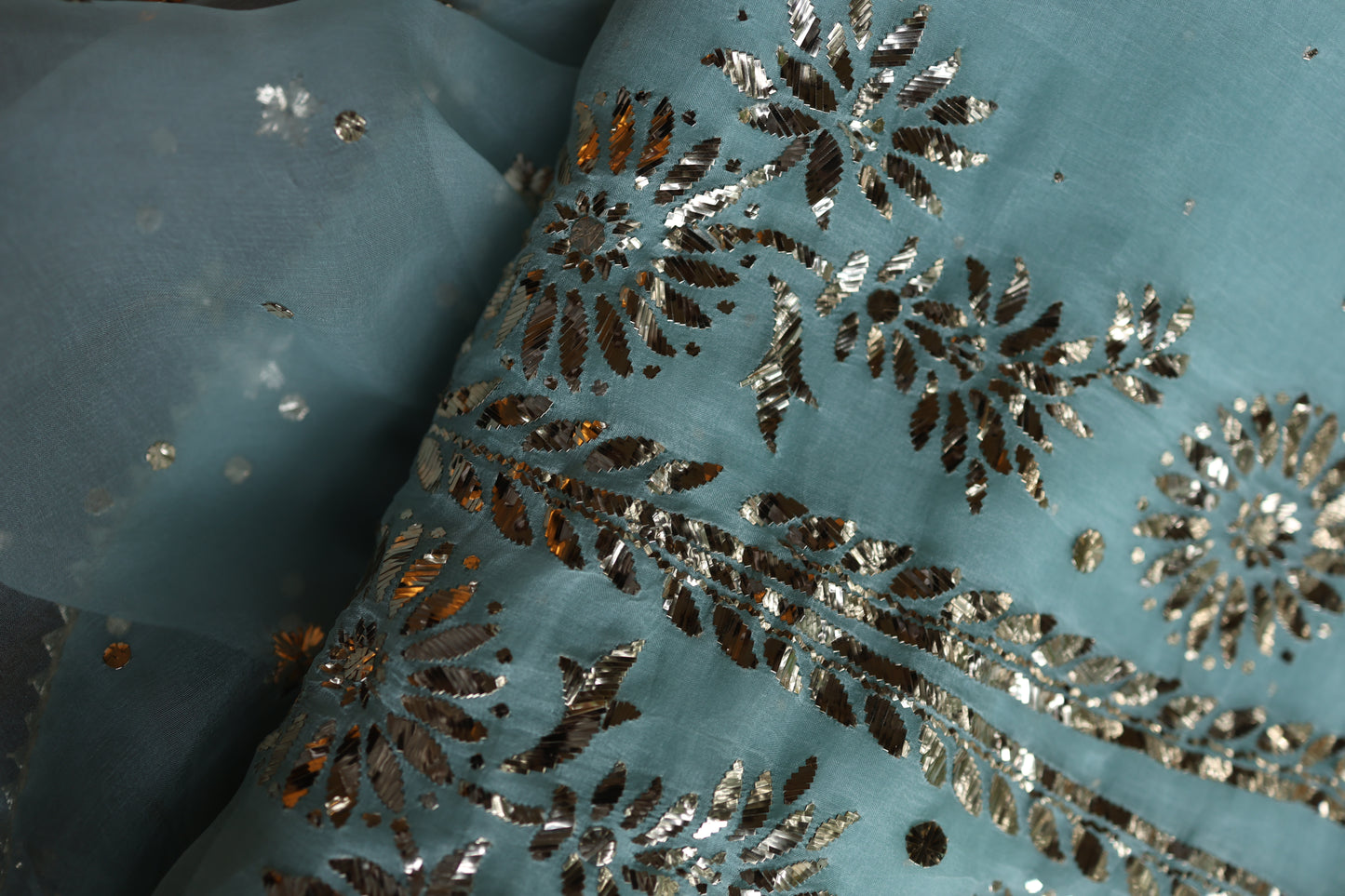 Light Blue Shade Noor Organza Silk Badla Unstitched Kurta Dupatta Set