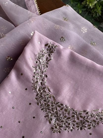 Light Mauve Shade Chanderi Silk Mukaish Badla Unstitched Fabric