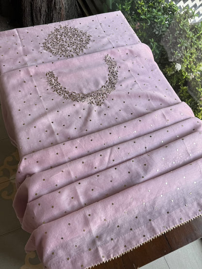 Light Mauve Shade Chanderi Silk Mukaish Badla Unstitched Fabric