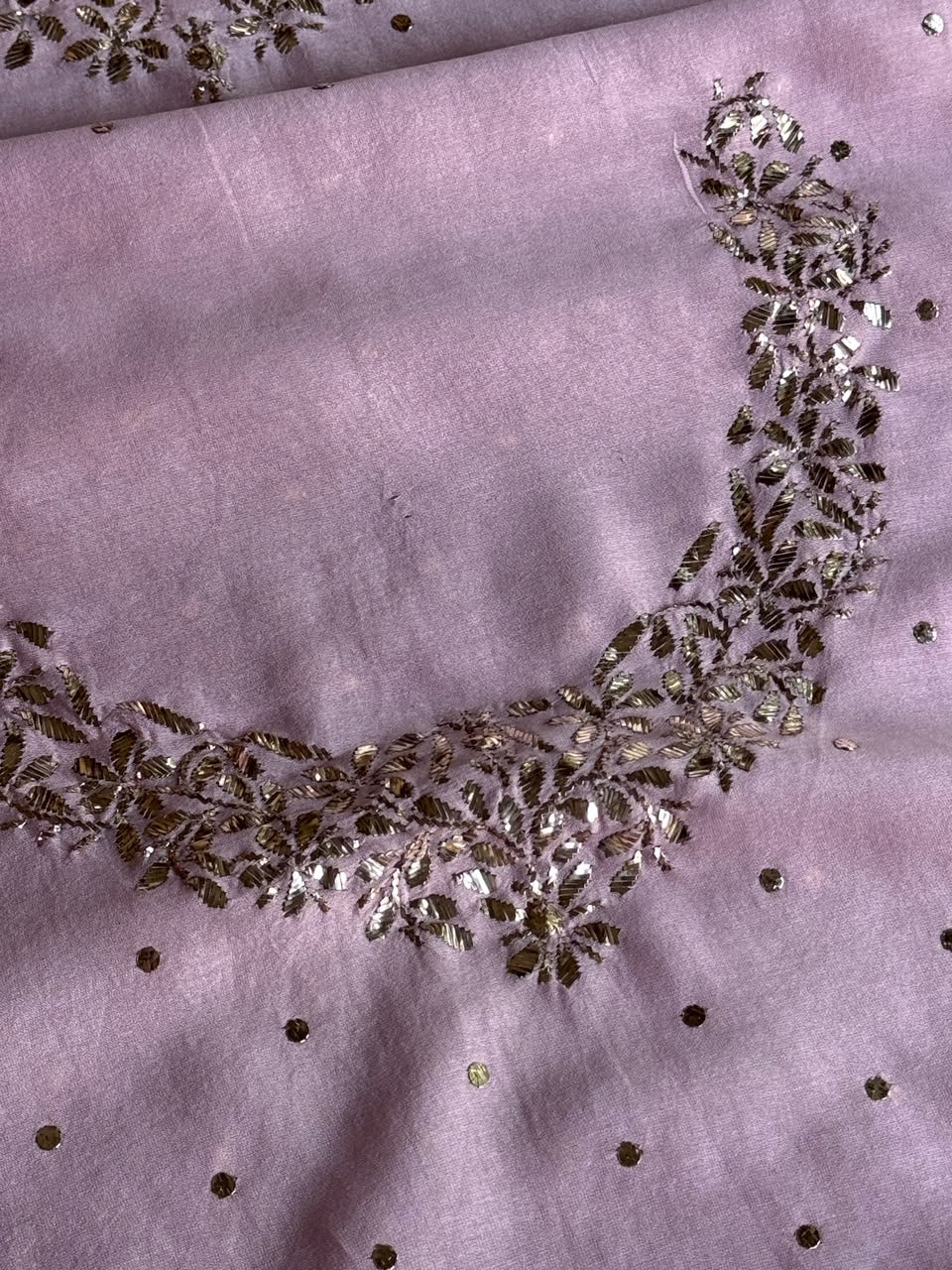Light Mauve Shade Chanderi Silk Mukaish Badla Unstitched Fabric