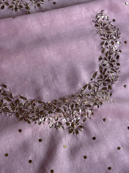 Light Mauve Shade Chanderi Silk Mukaish Badla Unstitched Fabric