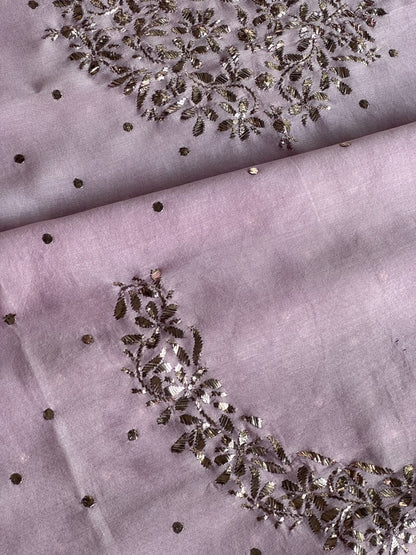 Light Mauve Shade Chanderi Silk Mukaish Badla Unstitched Fabric