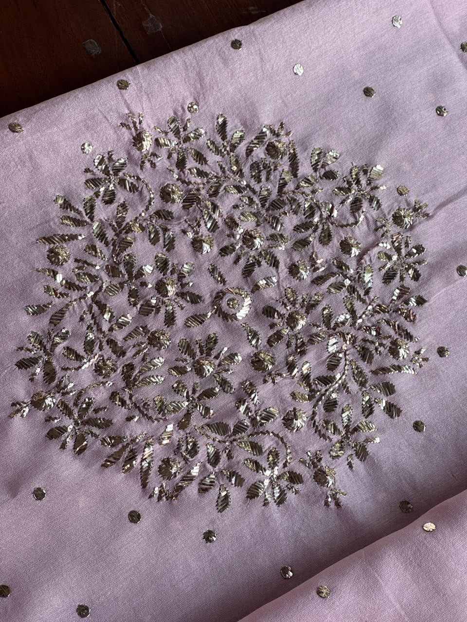 Light Mauve Shade Chanderi Silk Mukaish Badla Unstitched Fabric