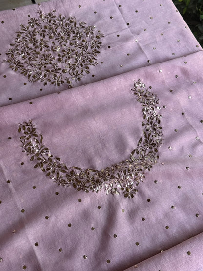 Light Mauve Shade Chanderi Silk Mukaish Badla Unstitched Fabric