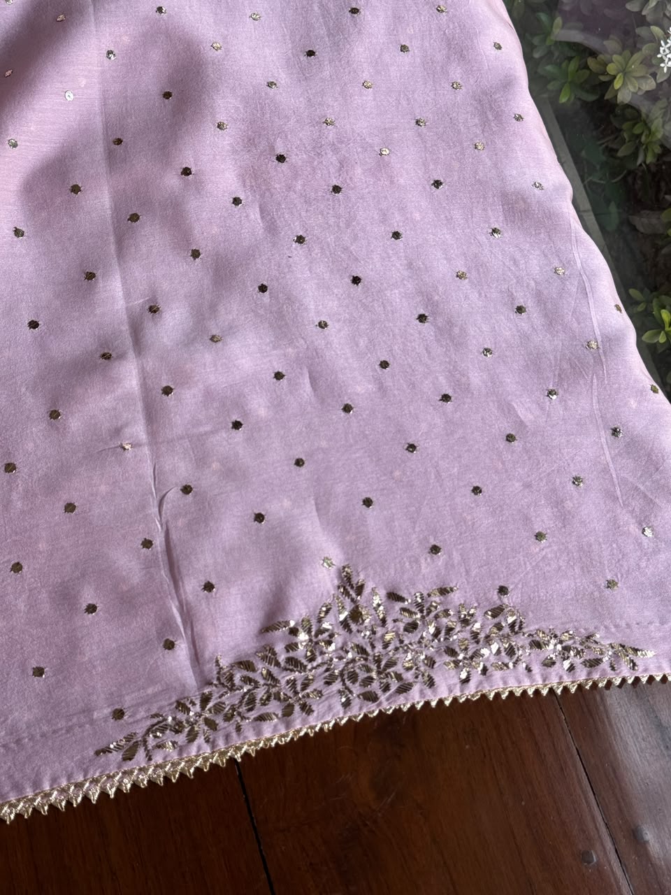 Light Mauve Shade Chanderi Silk Mukaish Badla Unstitched Fabric