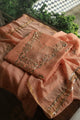 Light Salmon Chanderi Silk Mukaish Badla Unstitched Fabric