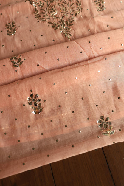 Light Salmon Chanderi Silk Mukaish Badla Unstitched Fabric