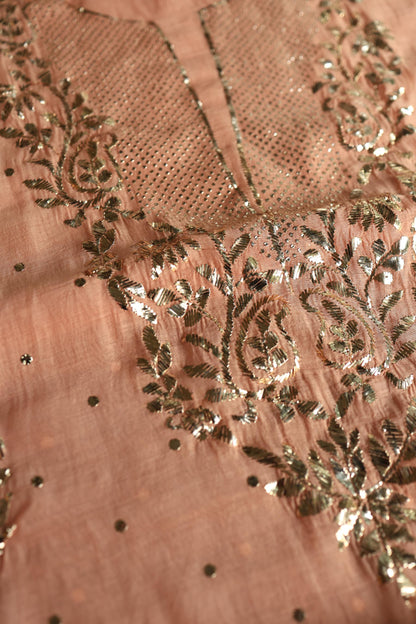 Light Salmon Chanderi Silk Mukaish Badla Unstitched Fabric