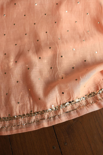 Light Salmon Chanderi Silk Mukaish Badla Unstitched Fabric