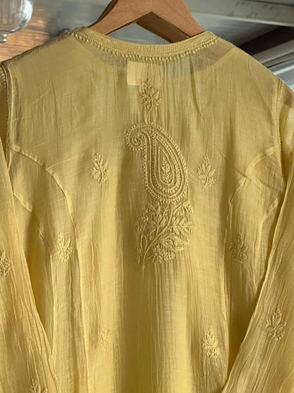 Light Yellow Zari Chanderi Chikankari Ready to Wear Tunics