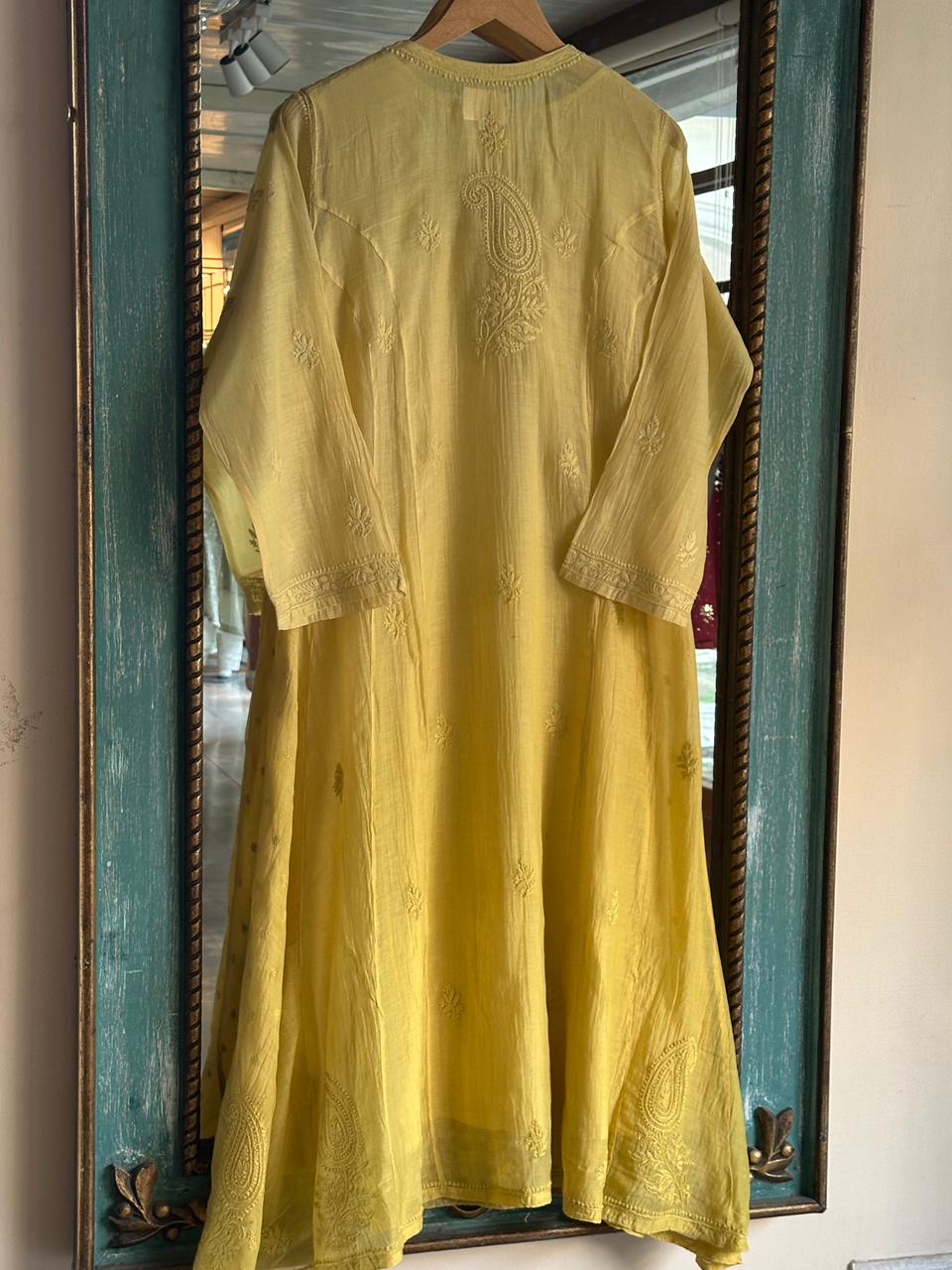 Light Yellow Zari Chanderi Chikankari Ready to Wear Tunics