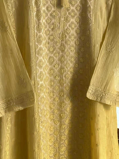 Light Yellow Zari Chanderi Chikankari Ready to Wear Tunics