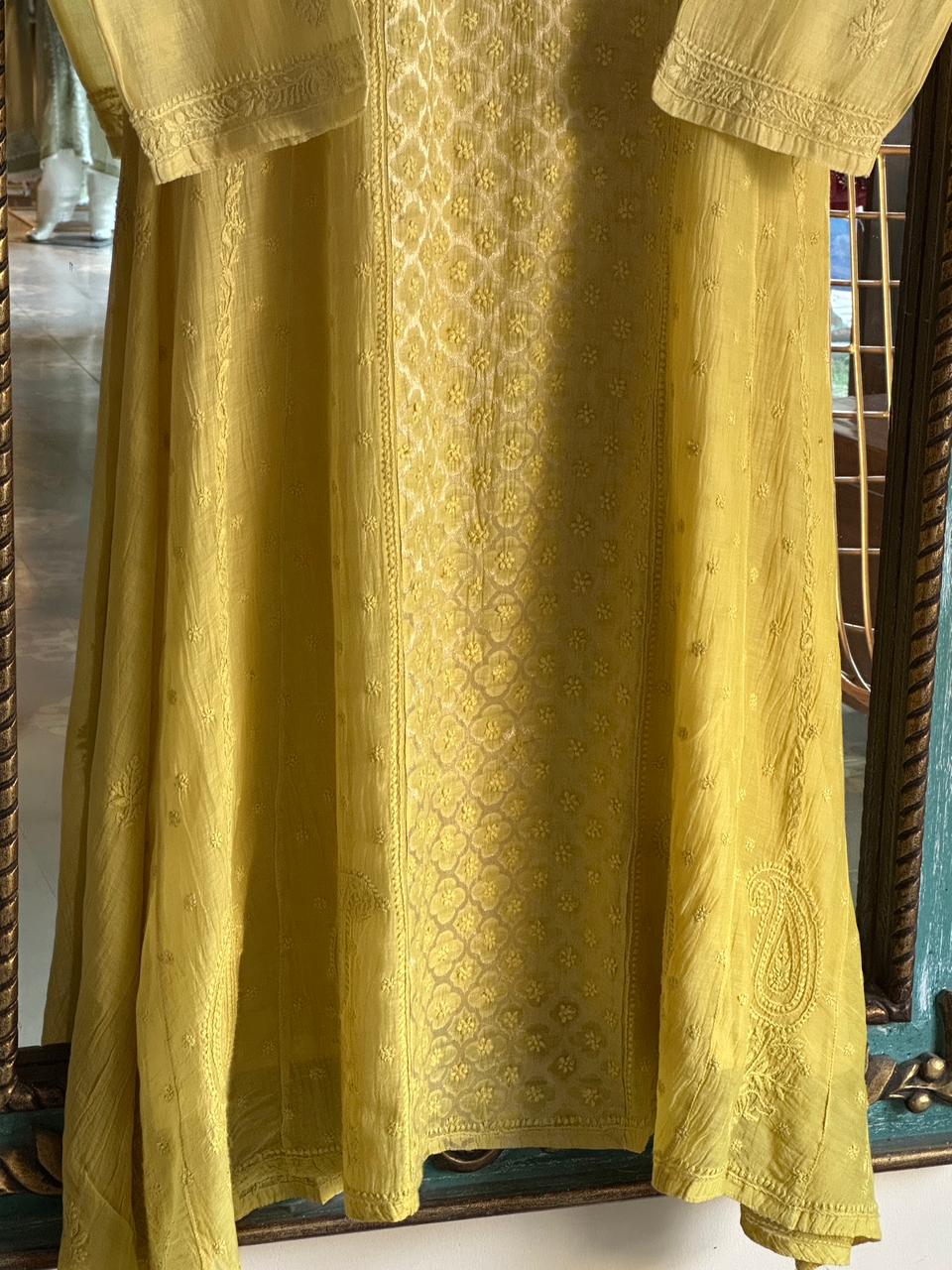 Light Yellow Zari Chanderi Chikankari Ready to Wear Tunics