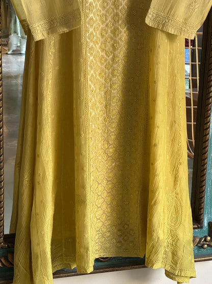 Light Yellow Zari Chanderi Chikankari Ready to Wear Tunics