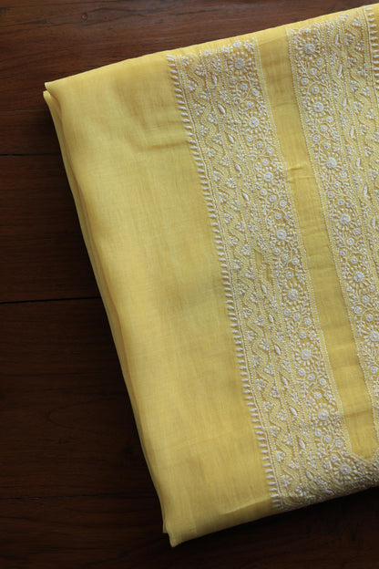 Pastel Yellow Mulmul Chikankari Unstitched Men's Kurtas Fabric