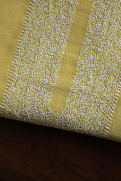 Pastel Yellow Mulmul Chikankari Unstitched Men's Kurtas Fabric