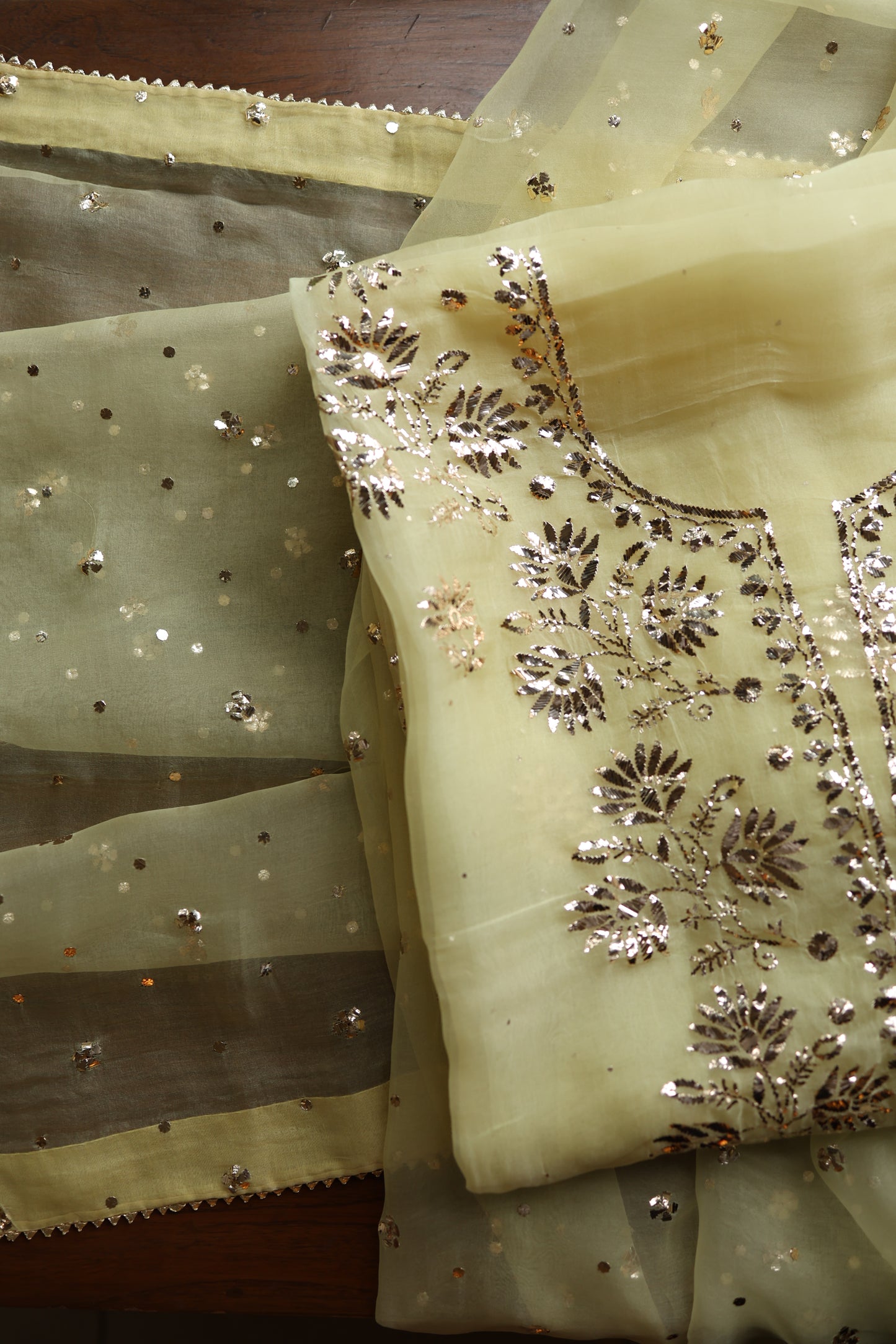 Light Yellow Shade Noor Organza Silk Badla Unstitched Kurta Dupatta Set