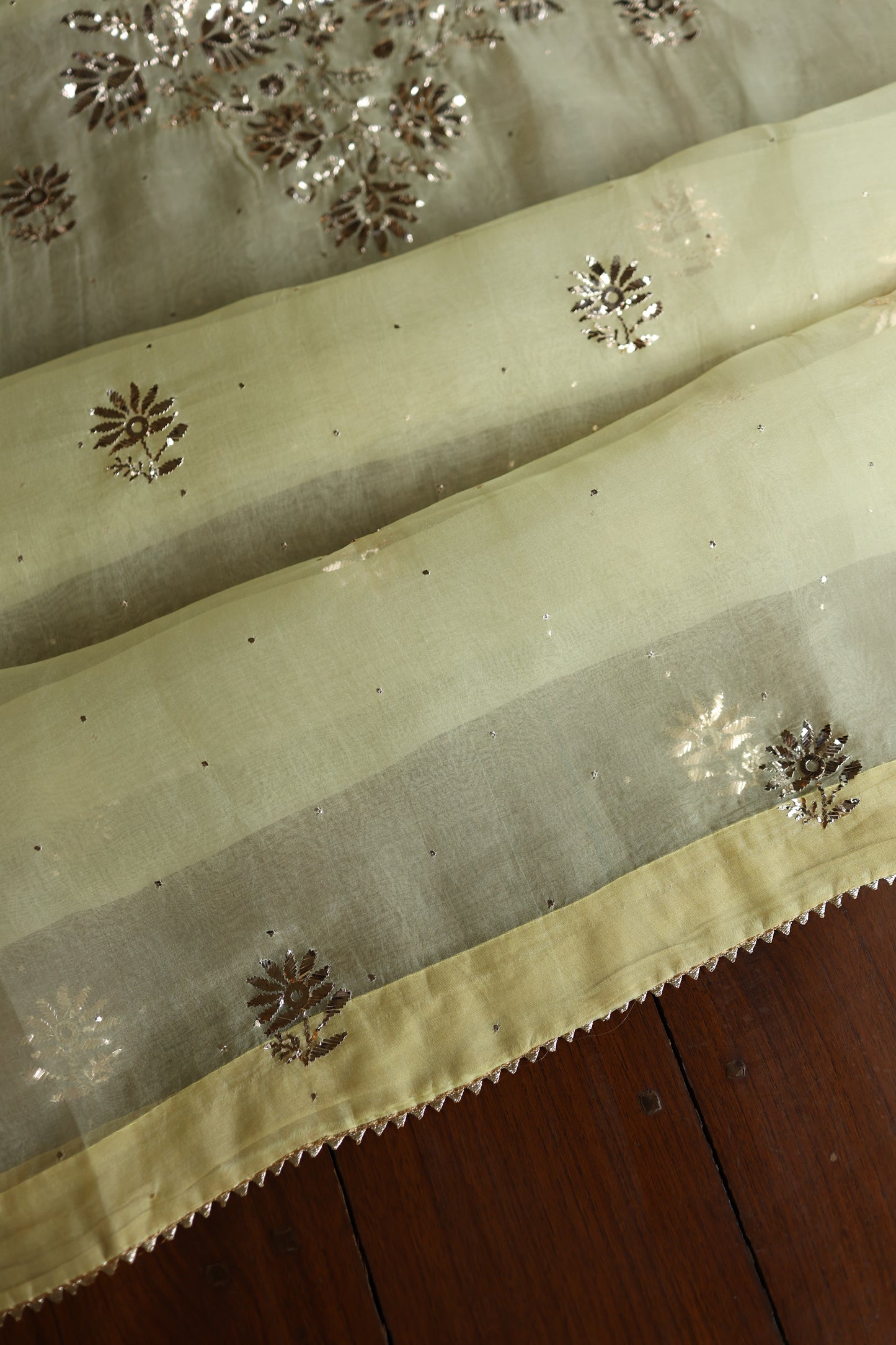 Light Yellow Shade Noor Organza Silk Badla Unstitched Kurta Dupatta Set