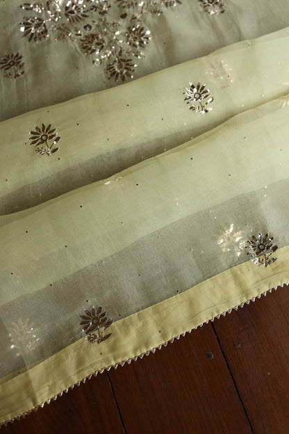 Light Yellow Shade Noor Organza Silk Badla Unstitched Kurta Dupatta Set