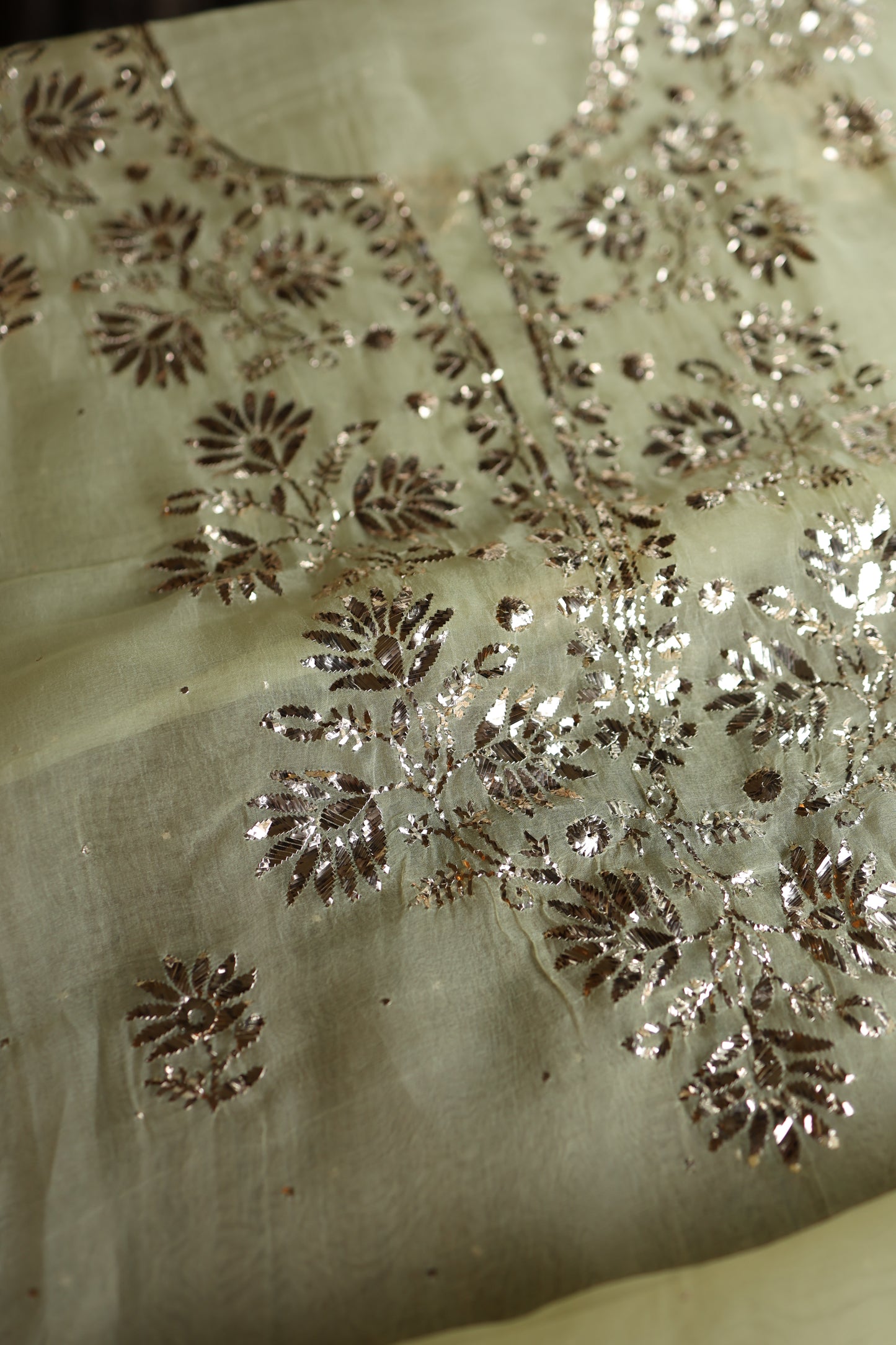 Light Yellow Shade Noor Organza Silk Badla Unstitched Kurta Dupatta Set