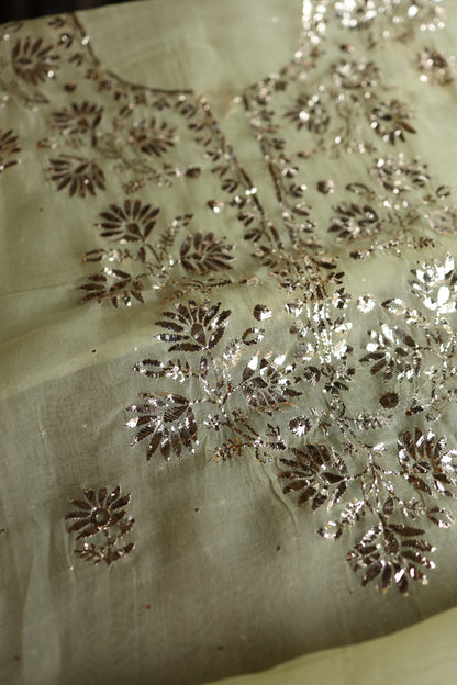 Light Yellow Shade Noor Organza Silk Badla Unstitched Kurta Dupatta Set