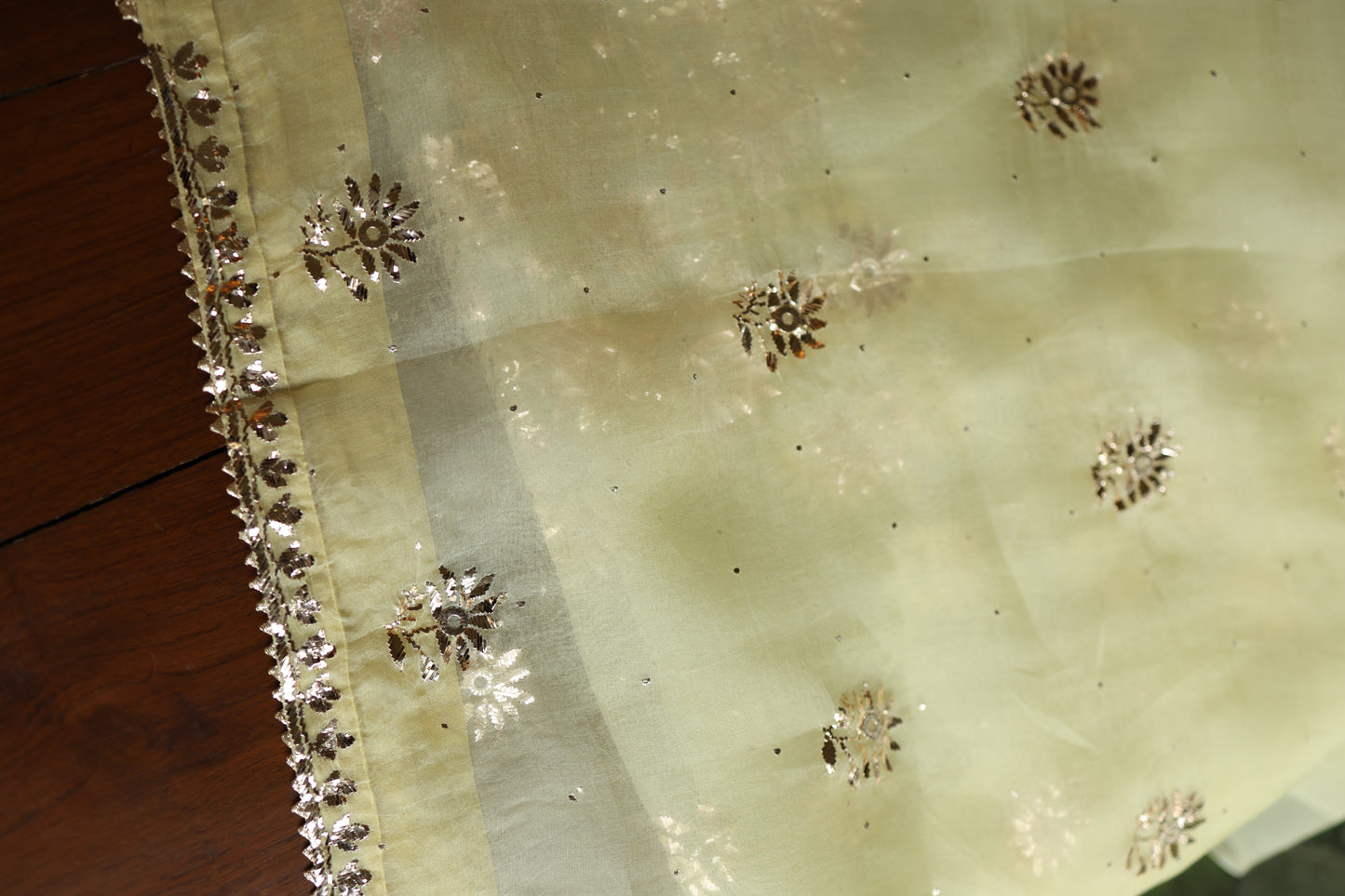 Light Yellow Shade Noor Organza Silk Badla Unstitched Kurta Dupatta Set