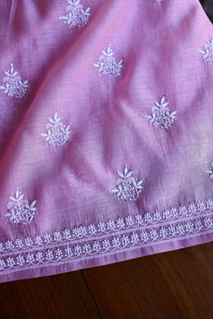 Lilac Pink Shade Mal Cotton Fine Chikankari Unstitched Fabric