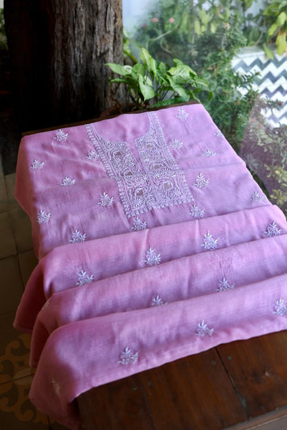 Lilac Pink Shade Mal Cotton Fine Chikankari Unstitched Fabric