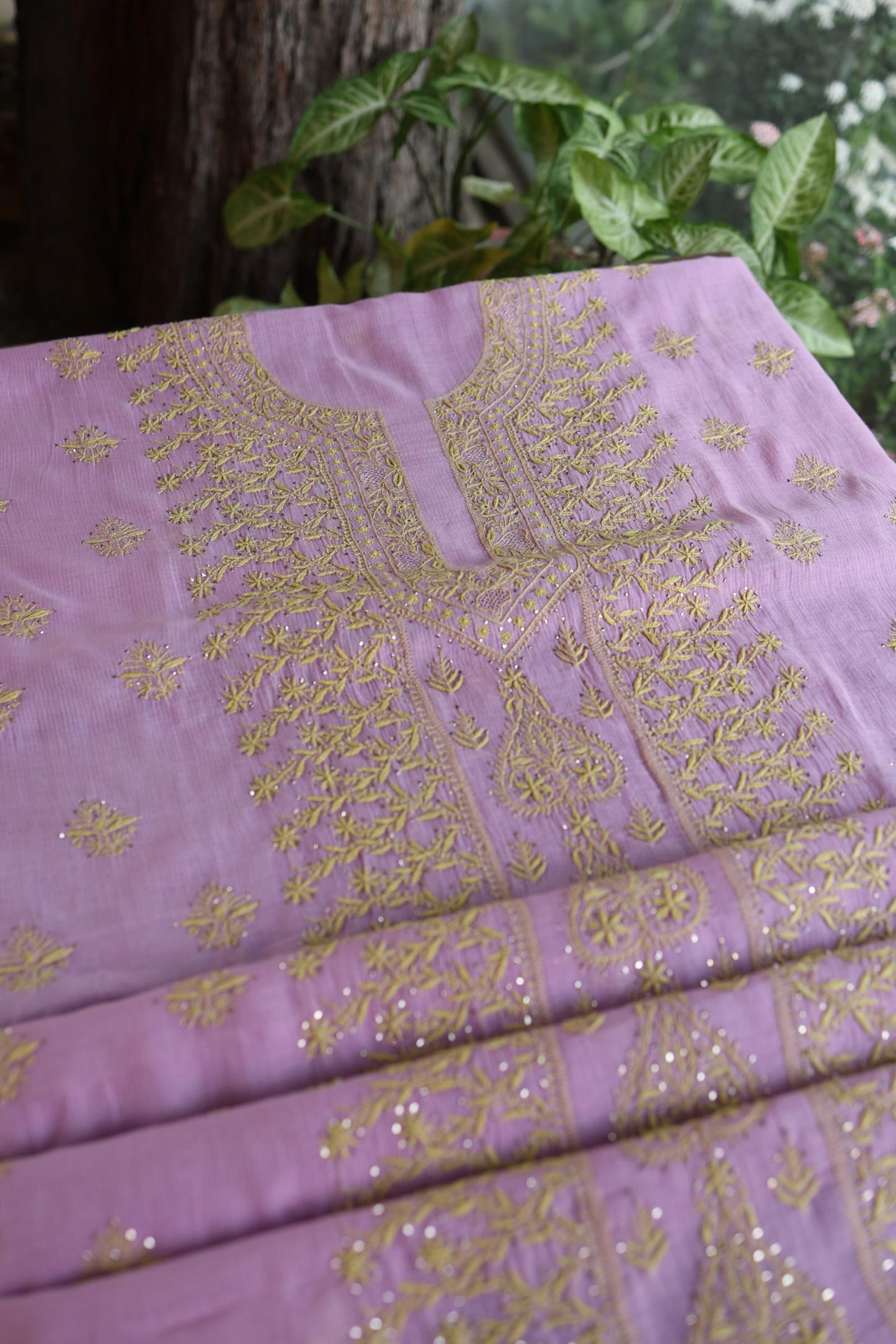 Lily Purple Shade Mal Cotton Fine Chikankari With Kamdani Work Unstitched Fabric