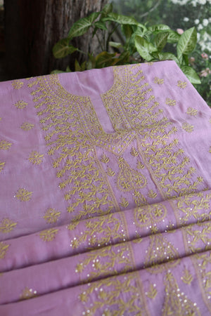 Lily Purple Shade Mal Cotton Fine Chikankari With Kamdani Work Unstitched Fabric