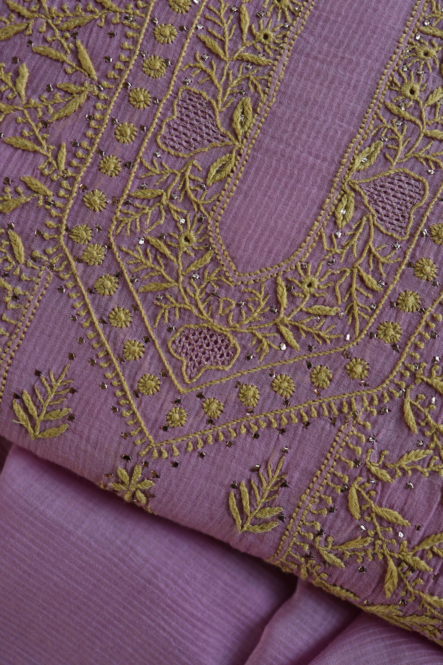 Lily Purple Shade Mal Cotton Fine Chikankari With Kamdani Work Unstitched Fabric